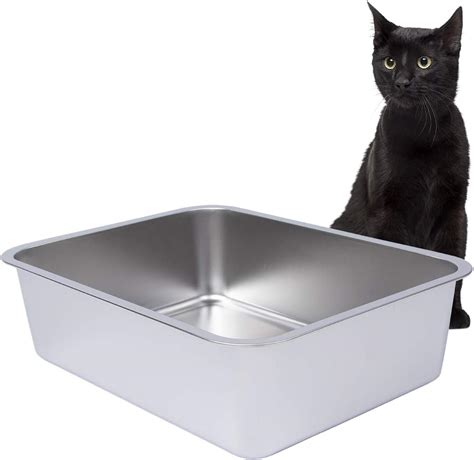 stainless steel litter box with lid nearby|stainless steel cat litter scoop.